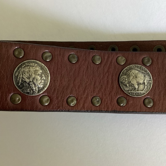 Trafalgar Belt Mens 38 Brown Buffalo Nickels Grommets Leather Western Cowboy - Picture 8 of 12